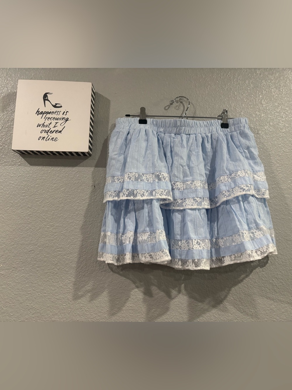 Francesca's Collections Light Blue Tiered Lace Mini Skirt